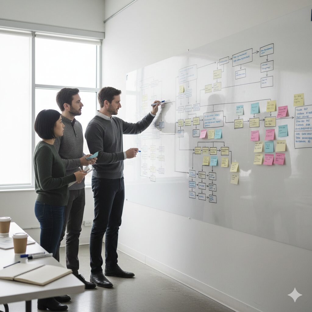 Team mapping system architecture on whiteboard